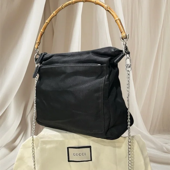 Vintage Gucci soho shoulder bag Black Bag with Bamboo Accent - Picture 8 of 17